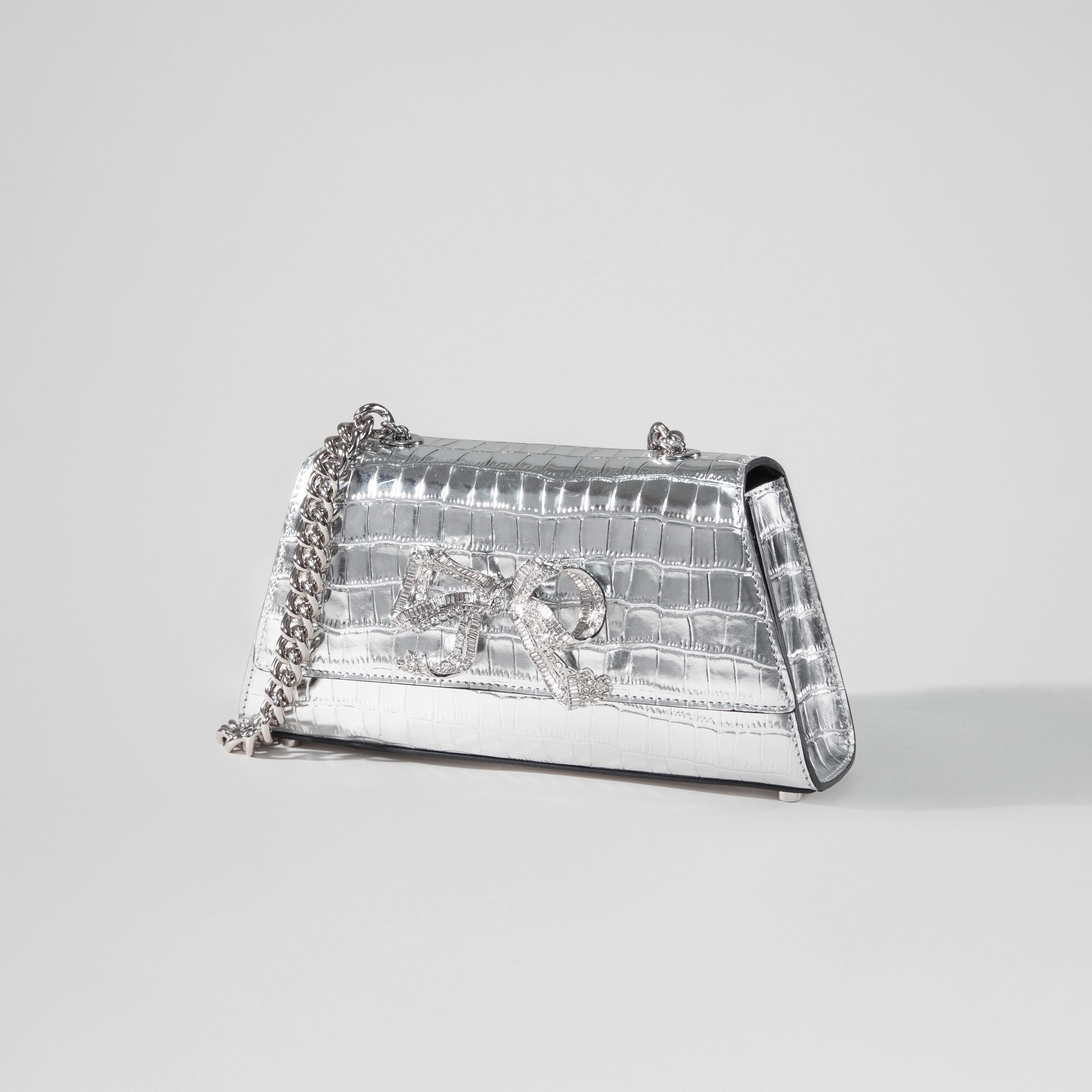 Silver Croc Bow Mini Shoulder Bag - 2