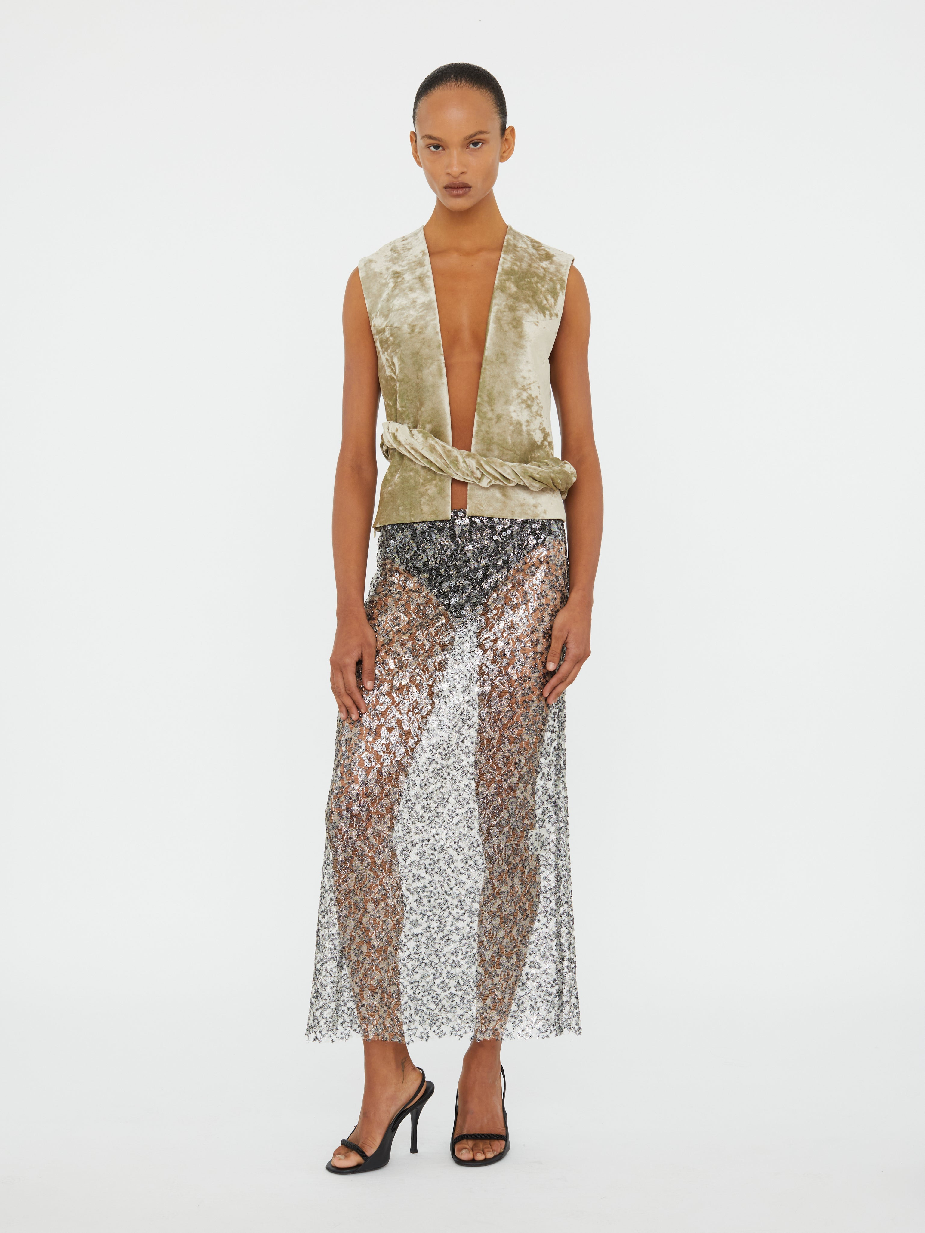 Sequined Lace Column Skirt - 3