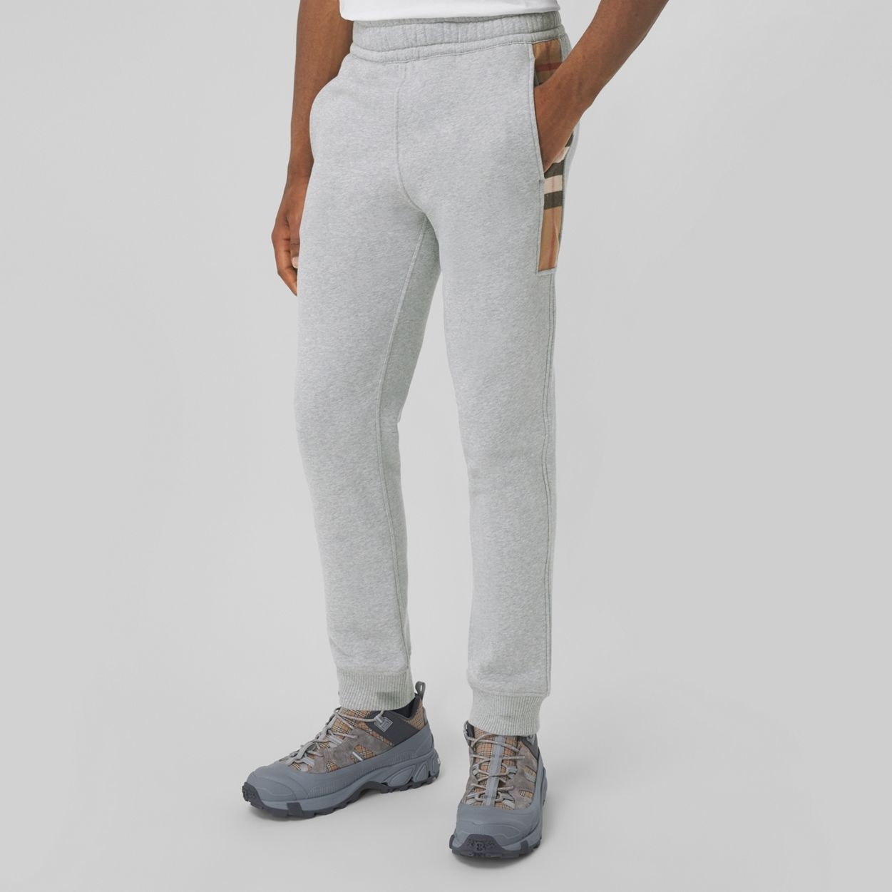 Check Panel Cotton Blend Jogging Pants - 6