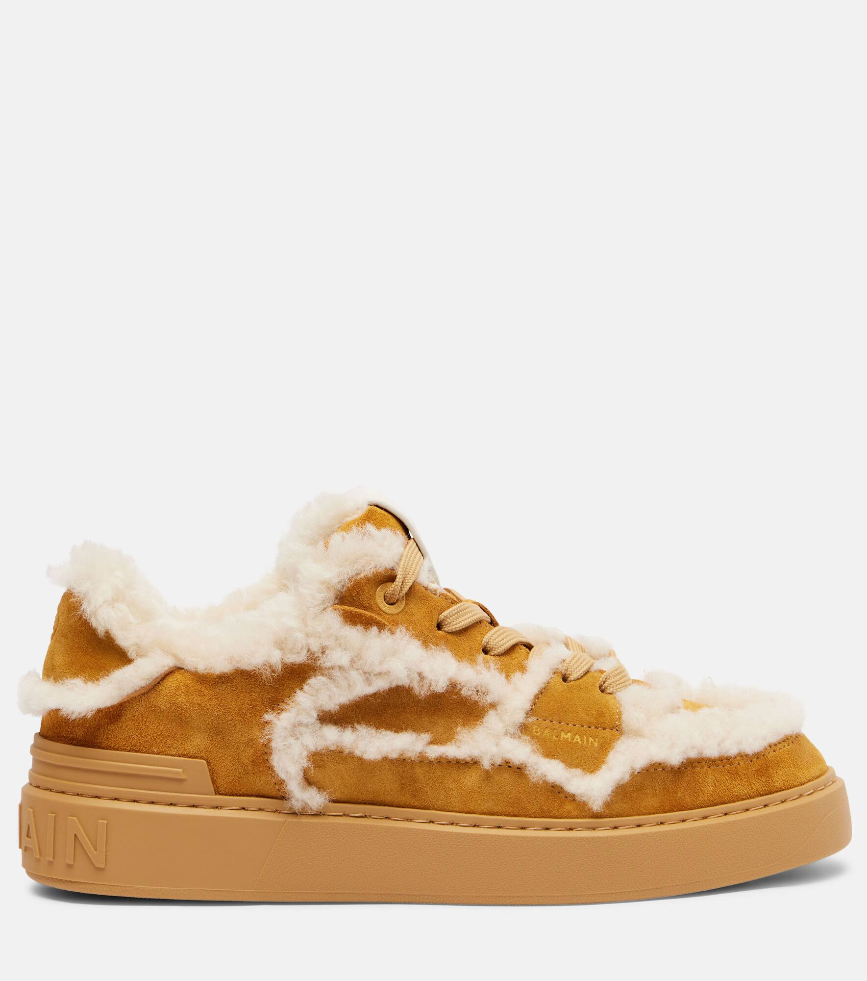 Shearling-trimmed suede sneakers - 4