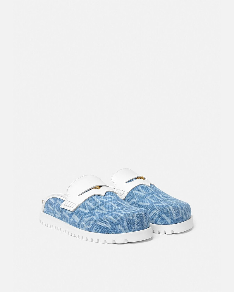 VERSACE Versace Allover Denim Medusa Mules outlook