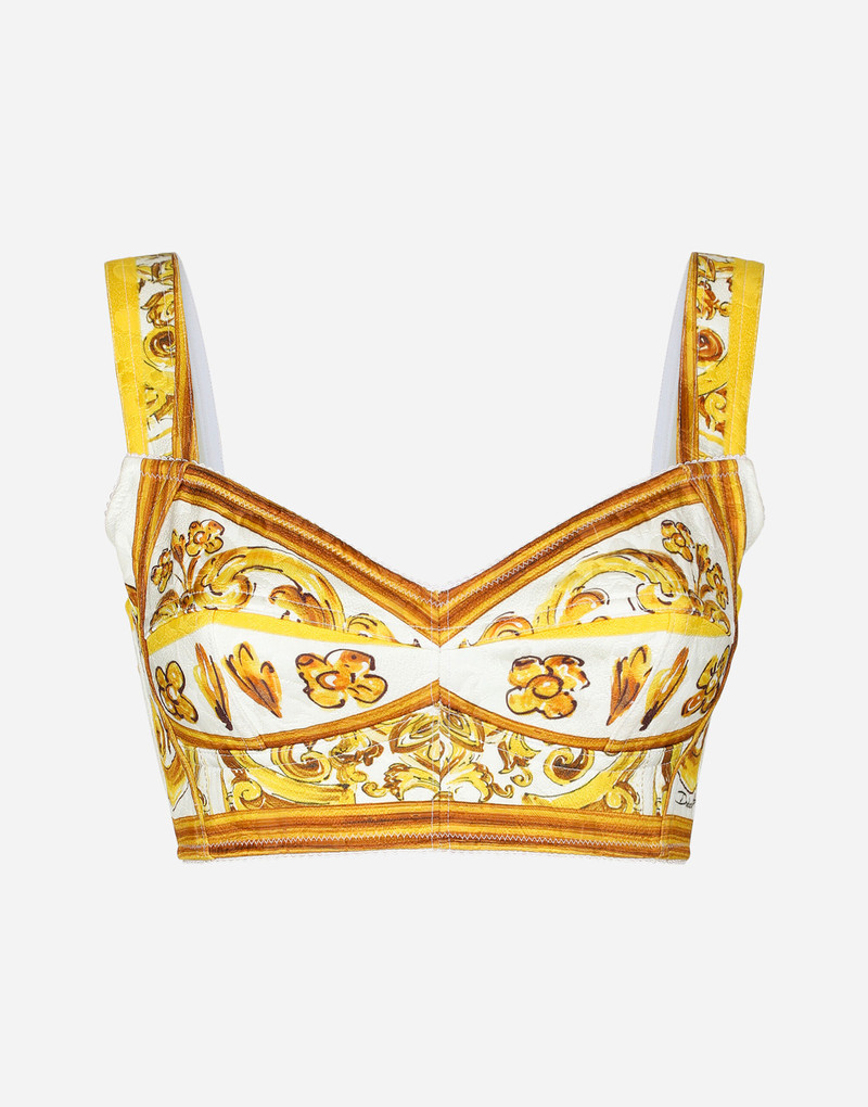 Cotton poplin corset crop top with majolica print - 1