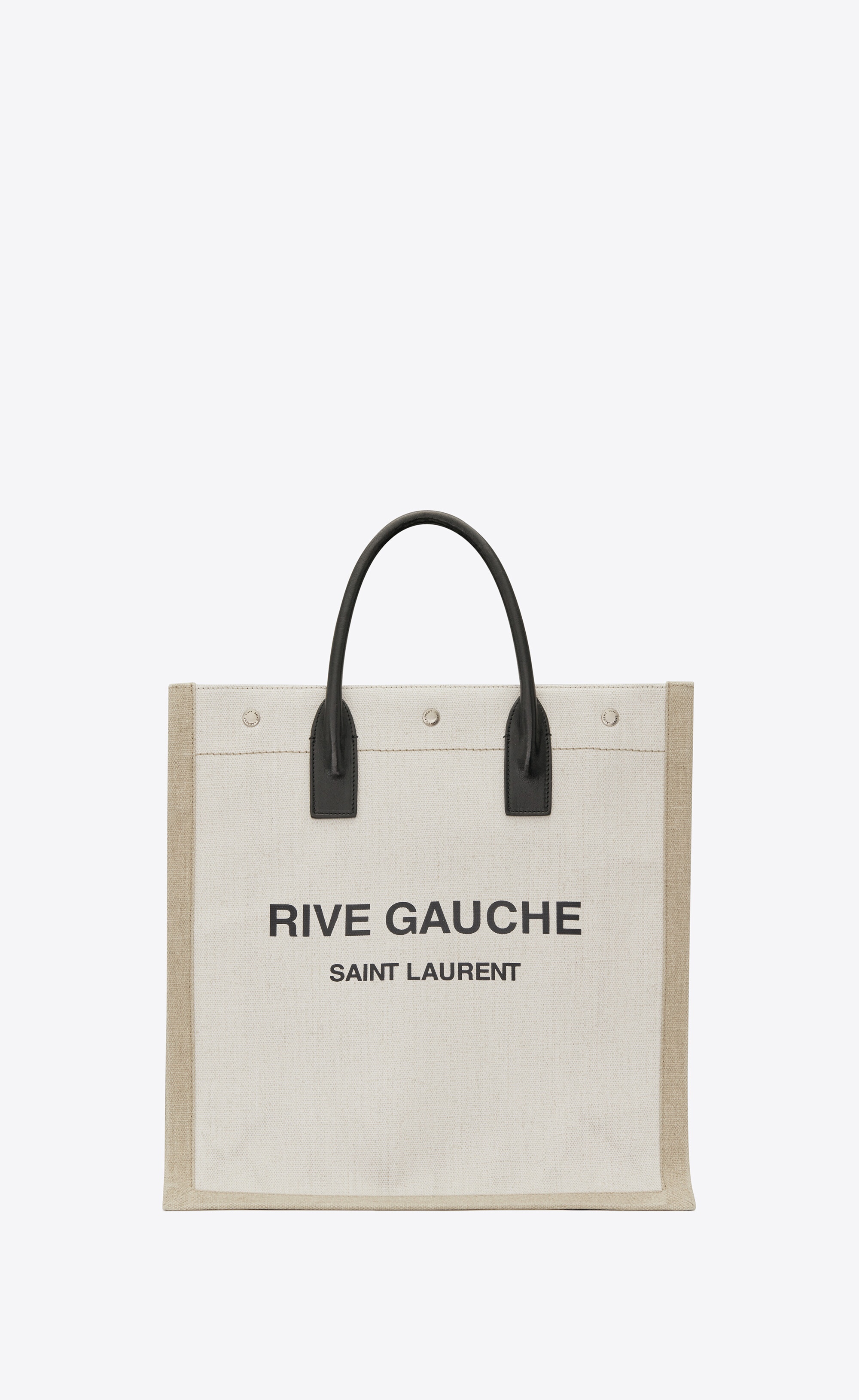 rive gauche north/south tote bag in printed linen and leather - 1