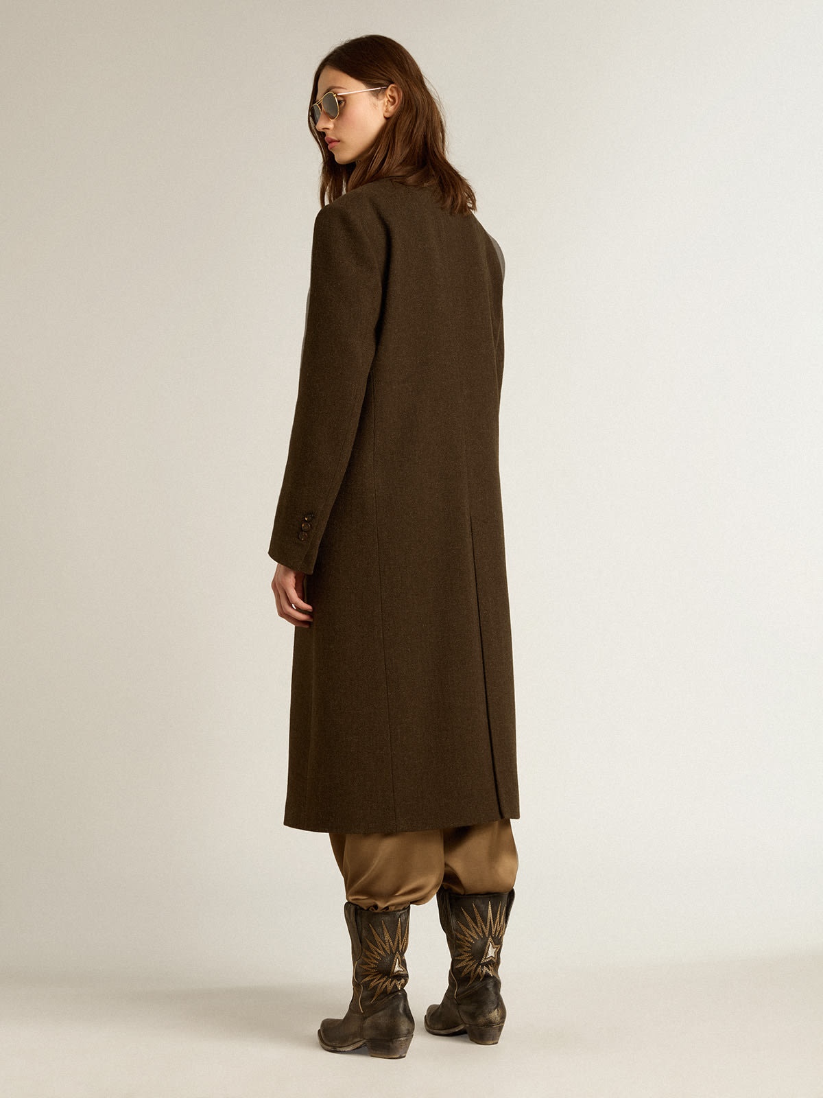 Women’s one-and-a-half-breasted coat in bark-colored wool - 4