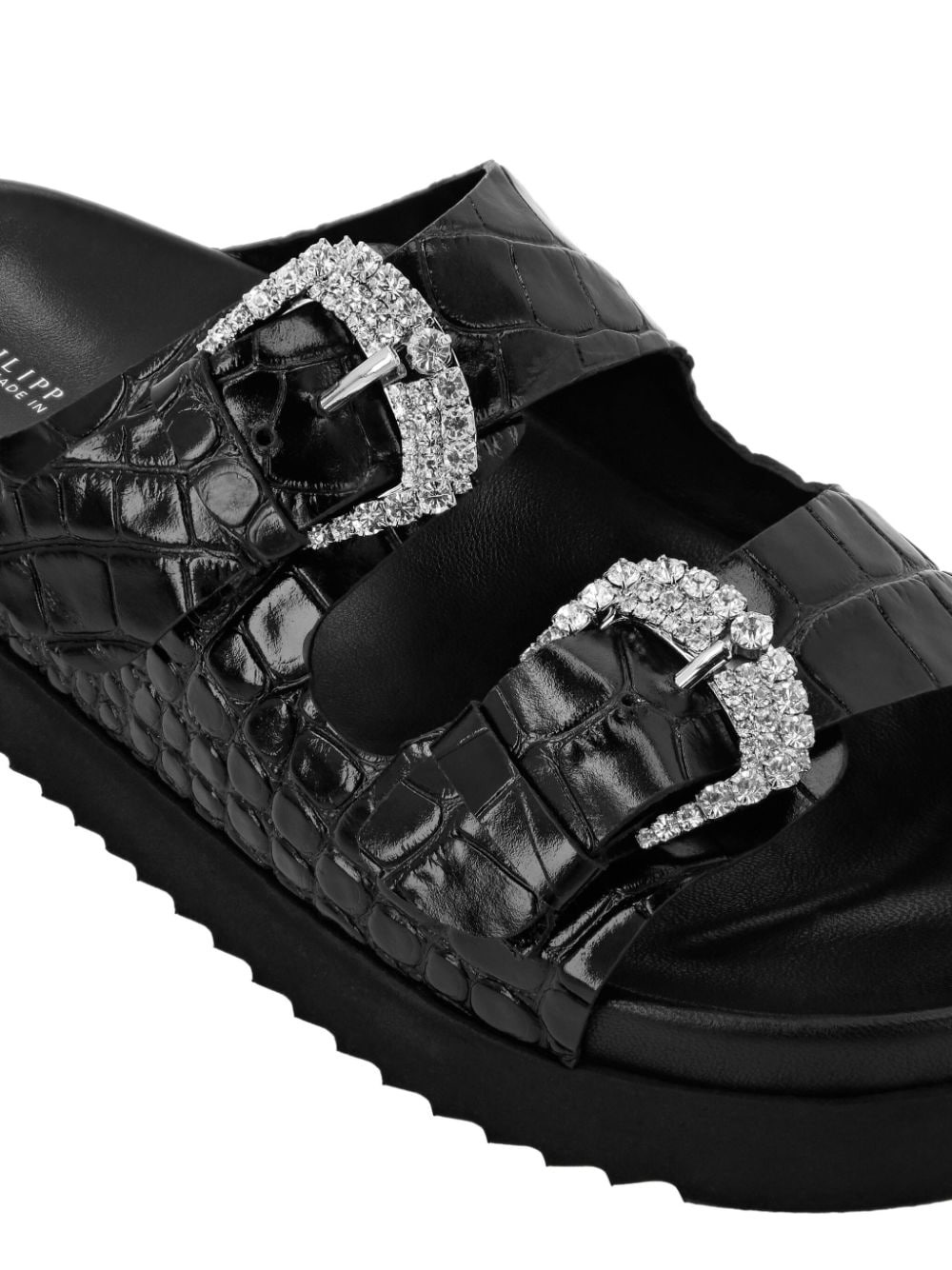 crocodile-effect leather sandals - 4