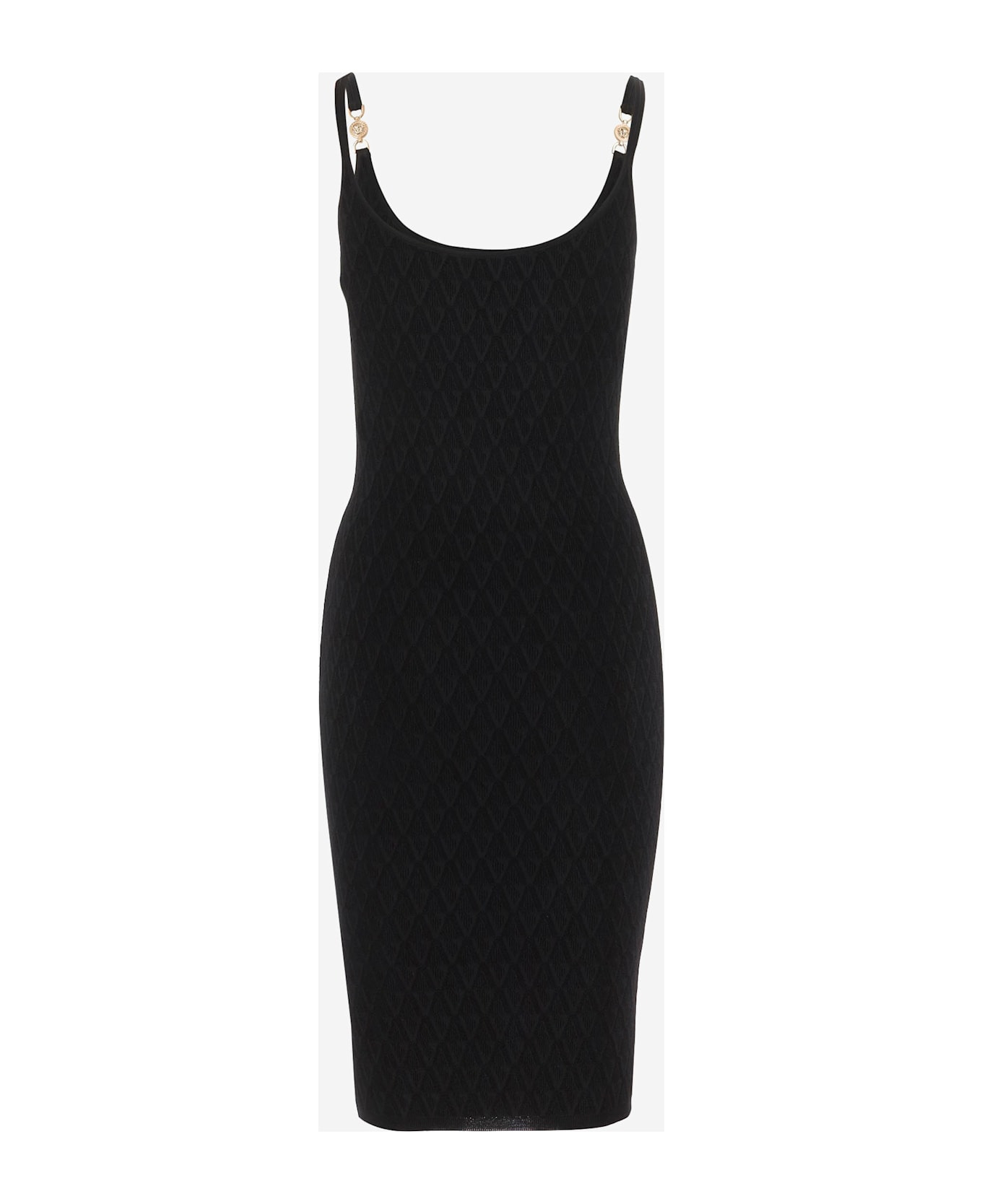 Stretch Jacquard V-textured Knit Dress - 2