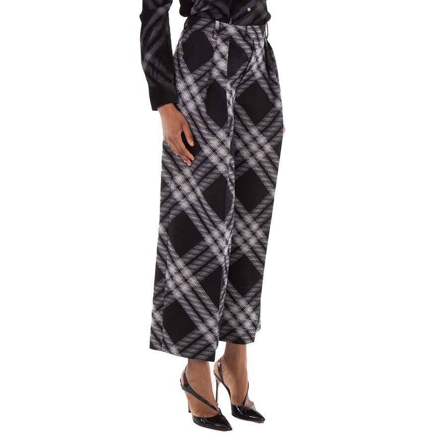 Burberry Wide-Leg Tartan Wool Boyfriend Trousers - 4