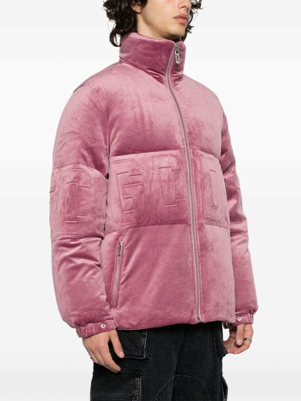 logo-embossed velvet jacket - 4