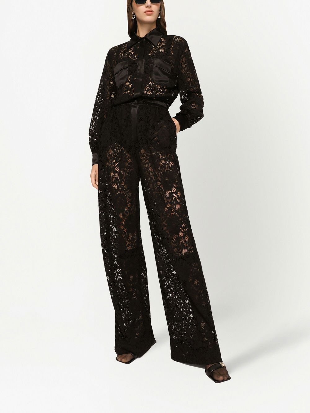 lace-trim long-sleeve jumpsuit - 2