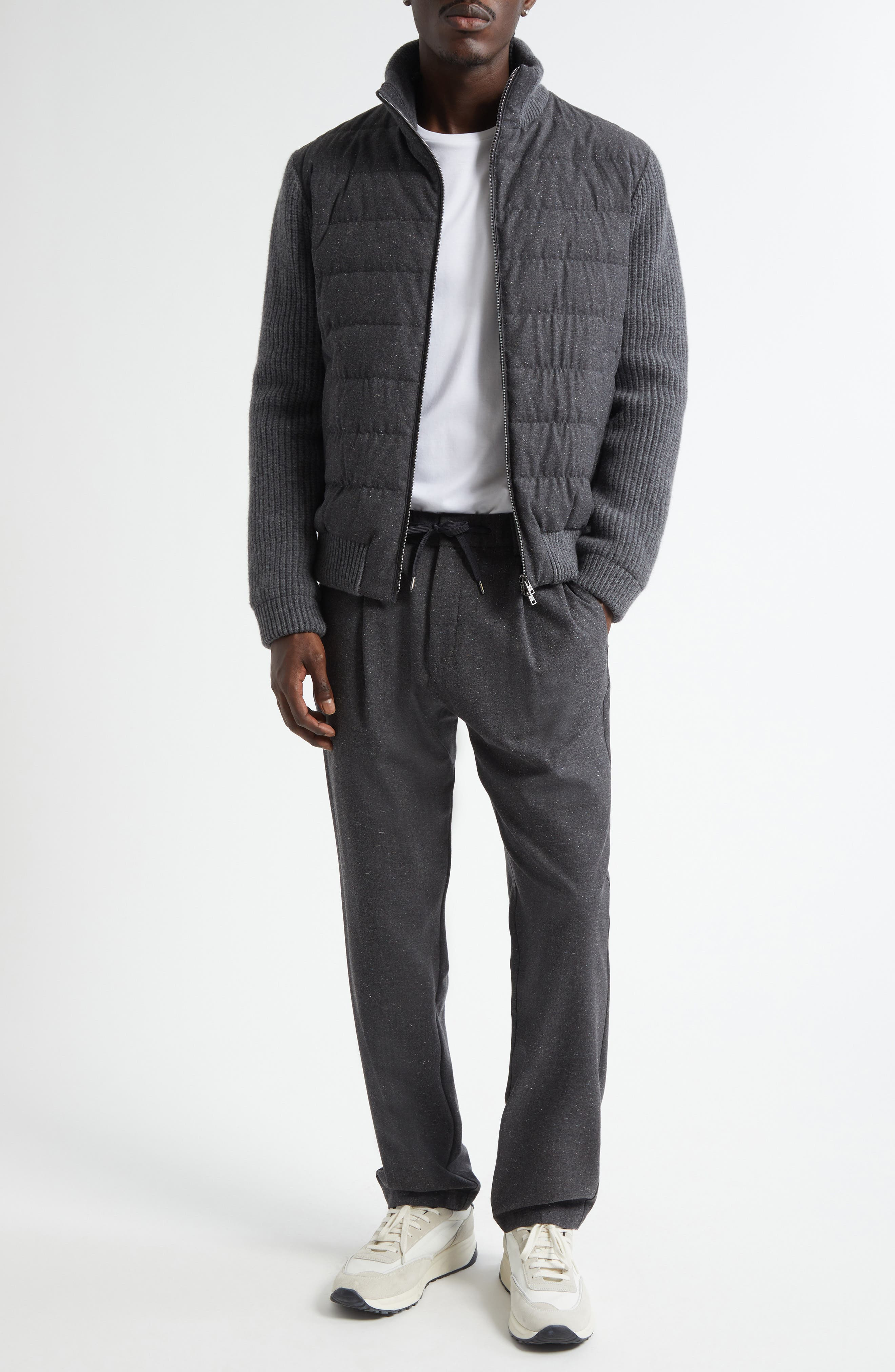 Herno Mixed Media Quilted Wool Blend Knickerbocker Jacket in Charcoal at Nordstrom - 2
