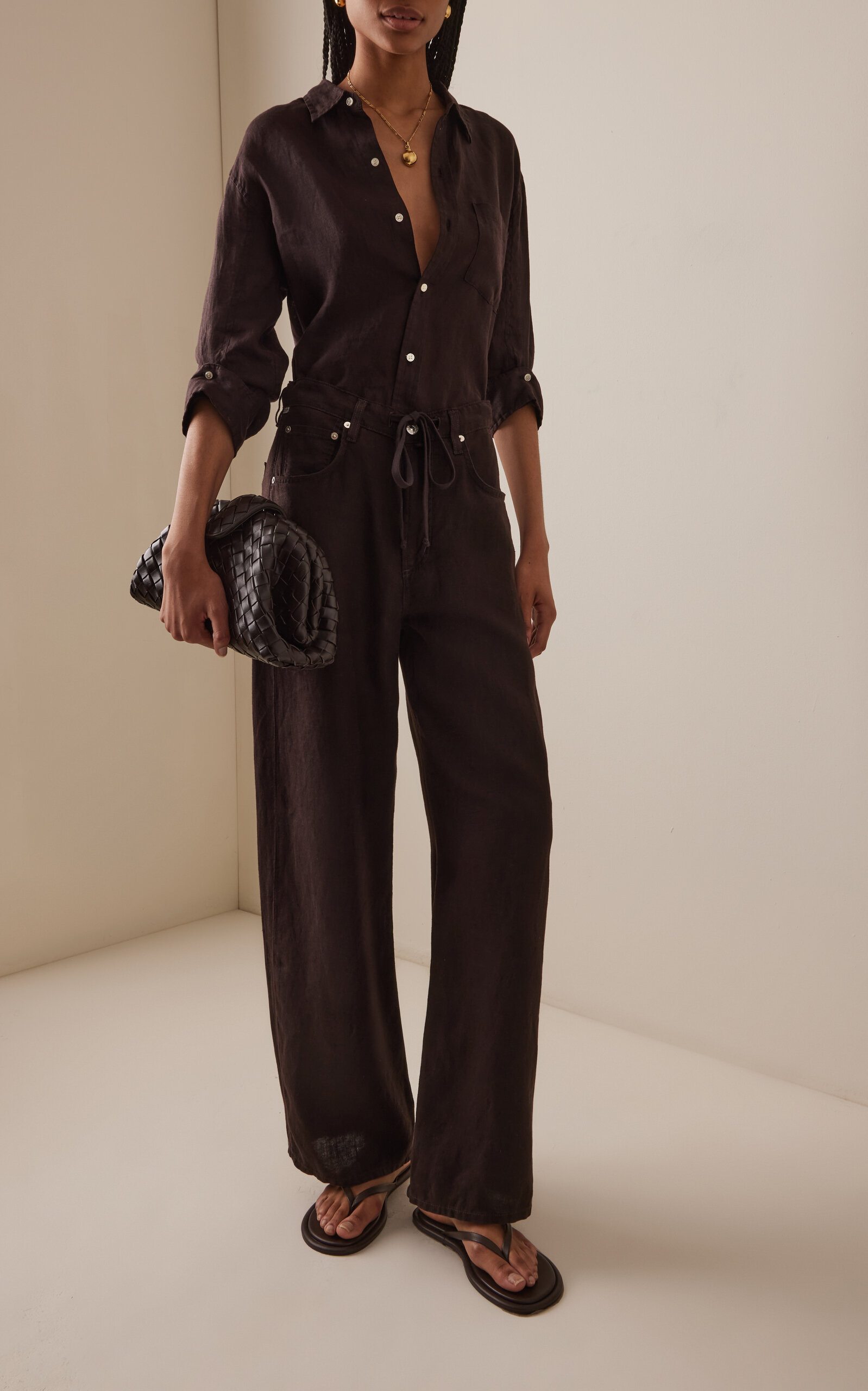 Kayla Shrunken Linen Shirt brown - 3