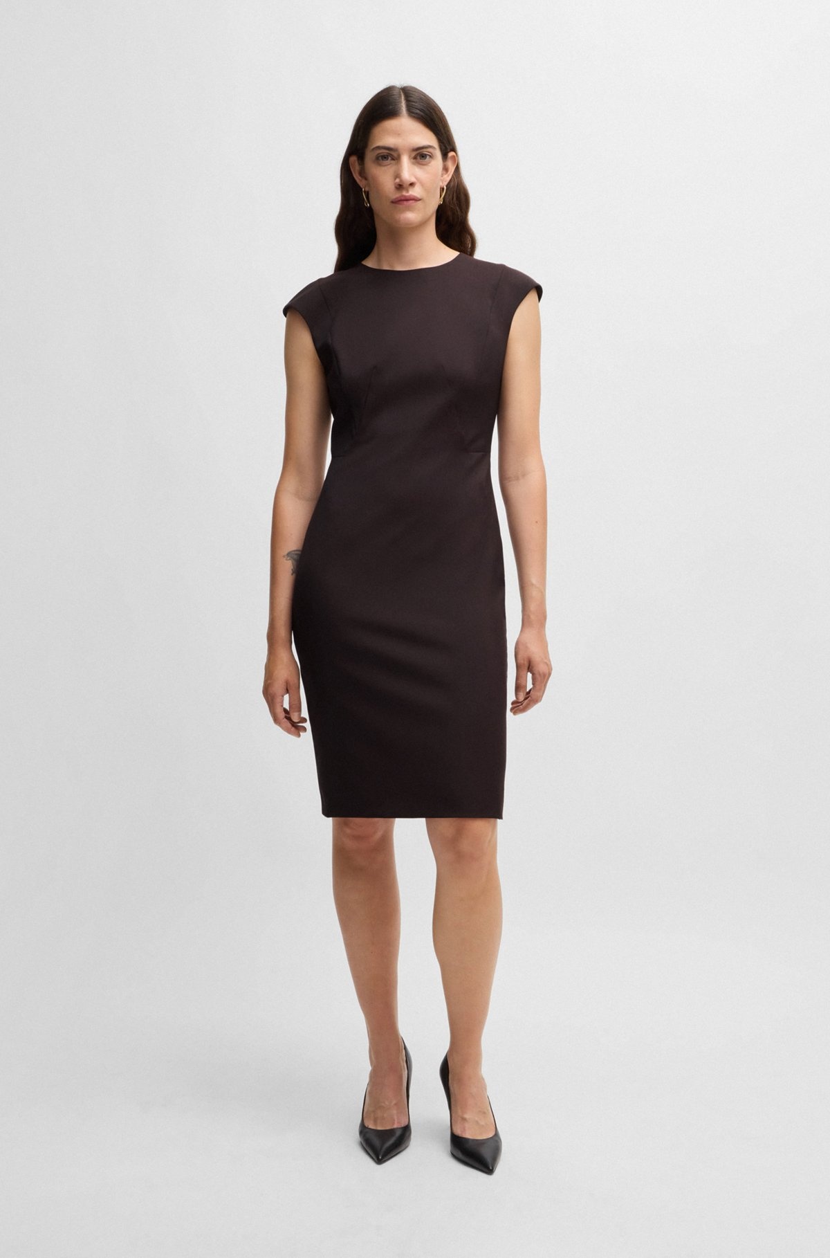 SLIM-FIT DRESS IN VIRGIN WOOL WITH CAP SLEEVES - 3