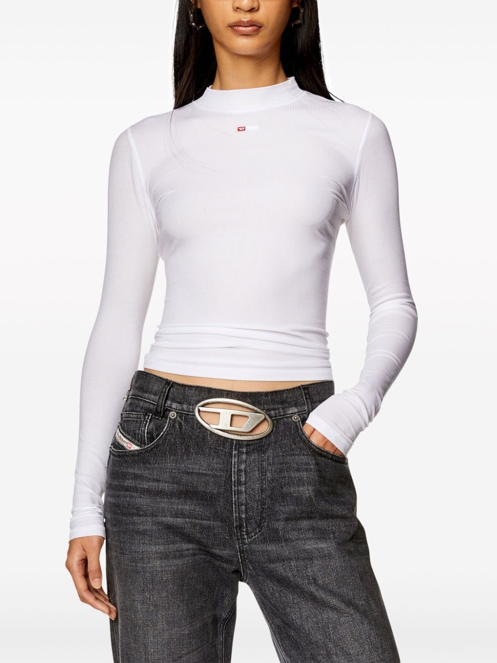 logo-embroidered high-neck T-shirt - 3
