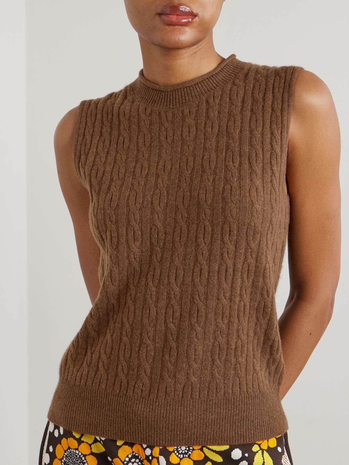 Cable-knit cashmere sweater vest Brown - 3
