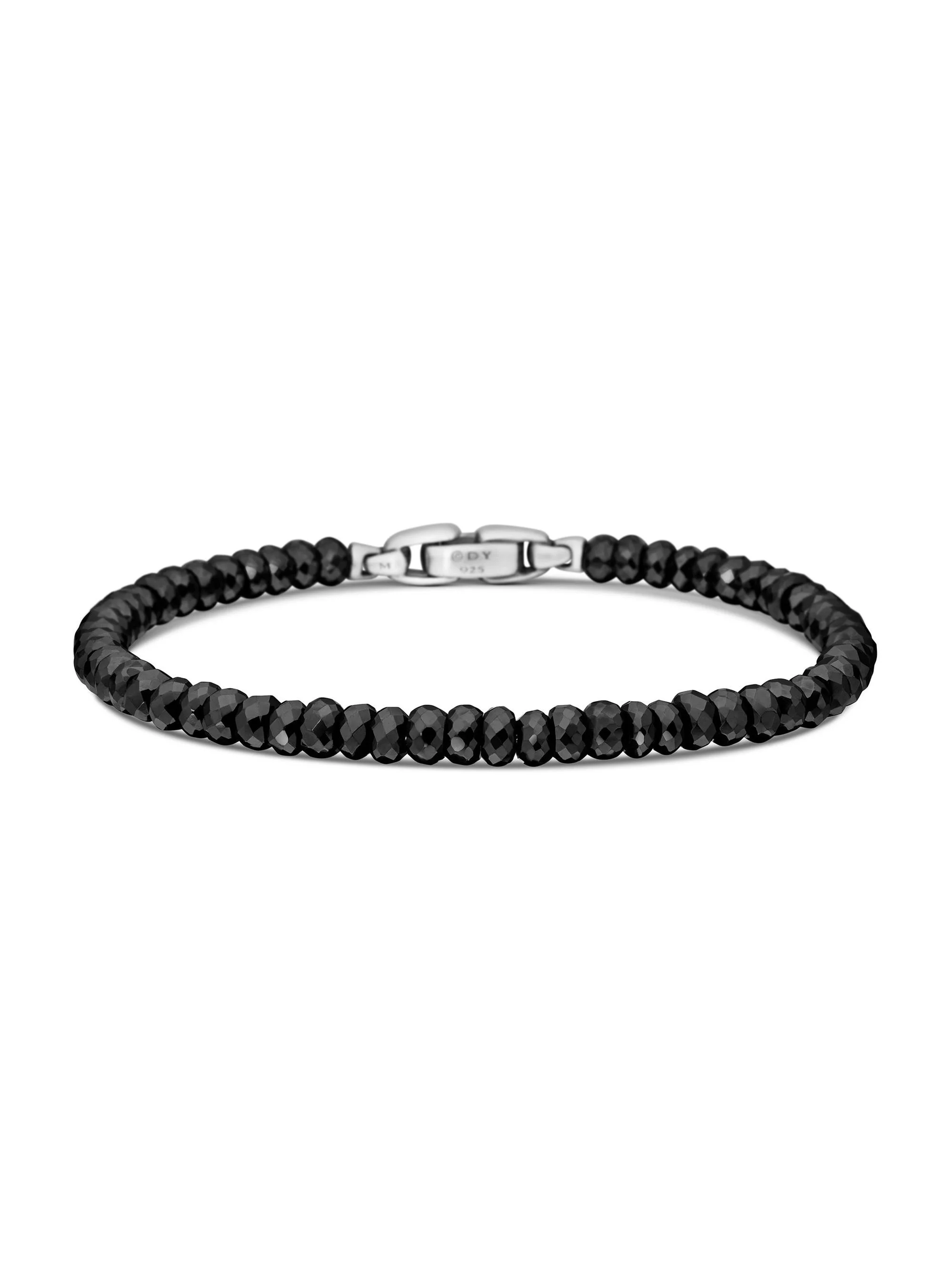 Men's Spiritual Beads Faceted Bracelet in Sterling Silver - Black Spinel - 1