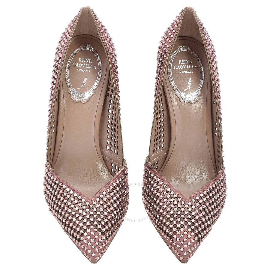 Rene Caovilla Ladies Blush Crystal Pointed-Toe Pumps - 4