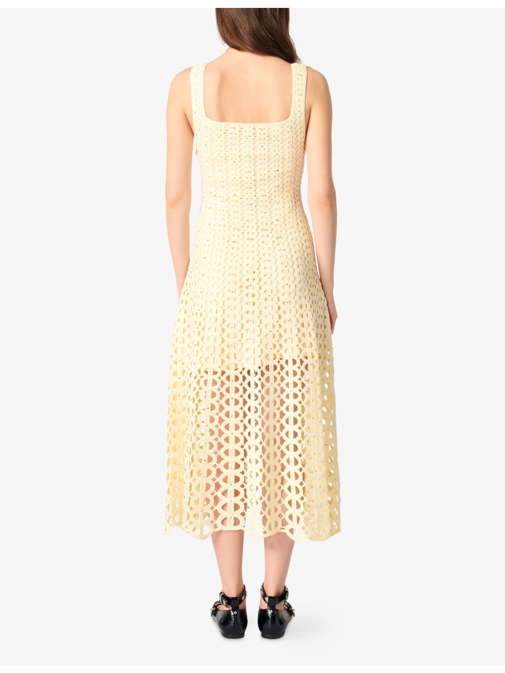 Square-Neck Crochet-Embroidered Sleeveless Knitted Midi Dress - 4