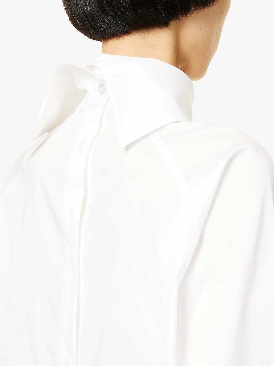 High-neck split-hem cotton-blend shirt - 7