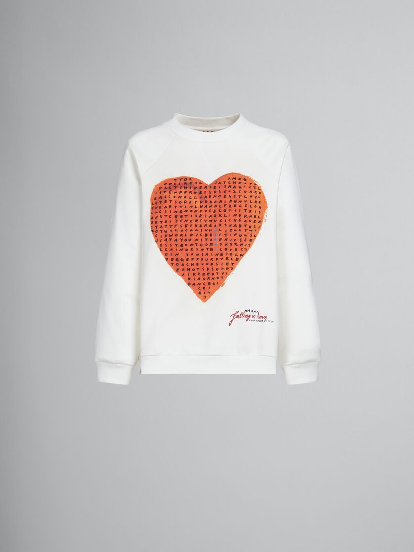 WHITE SWEATSHIRT WITH WORDSEARCH HEART PRINT - 1