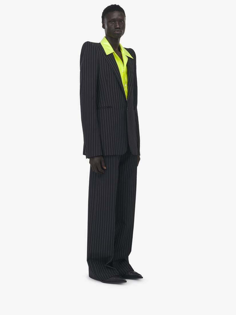 Pinstripe Stacked Shoulder Jacket - 4