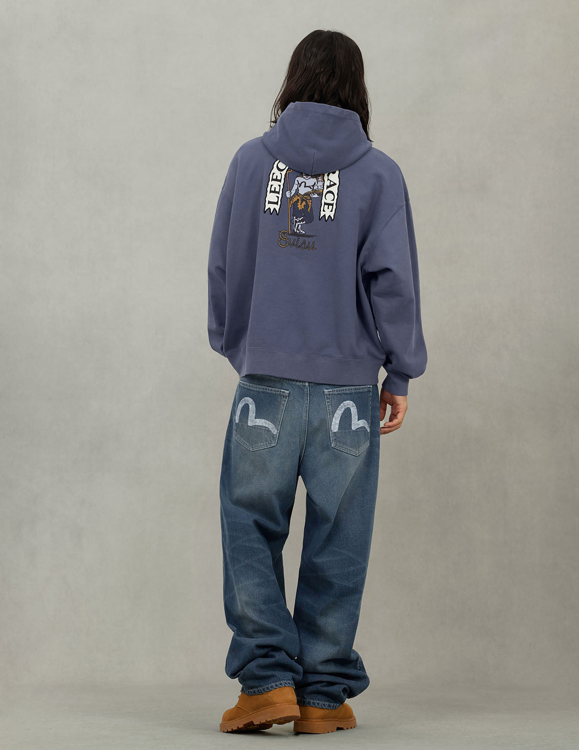Distressed Seagull Print with Irregular Patches Loose Fit Denim Jeans - 6