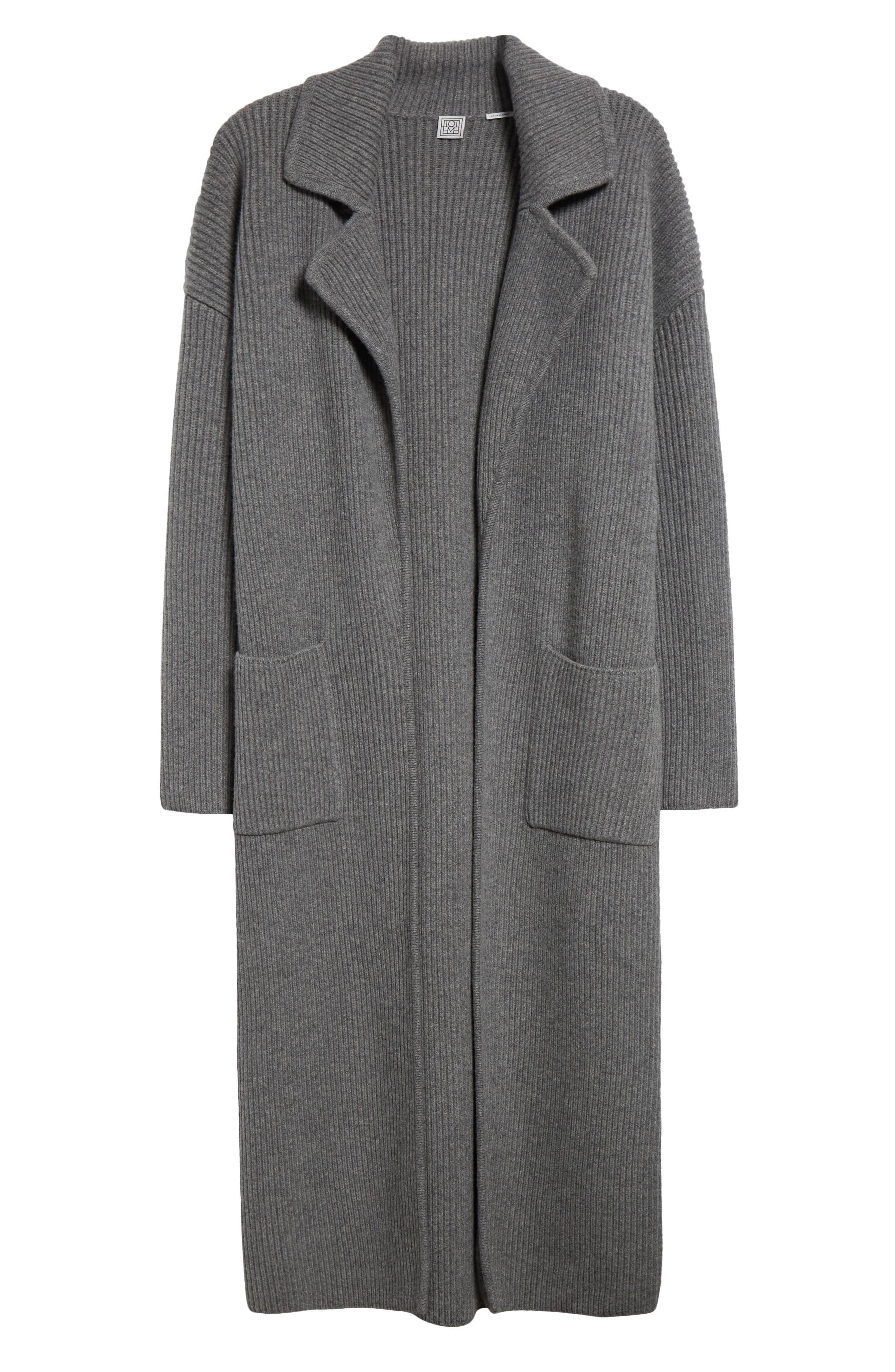 TOTEME Wool Blend Rib Cardigan Coat in Grey Melange at Nordstrom - 7