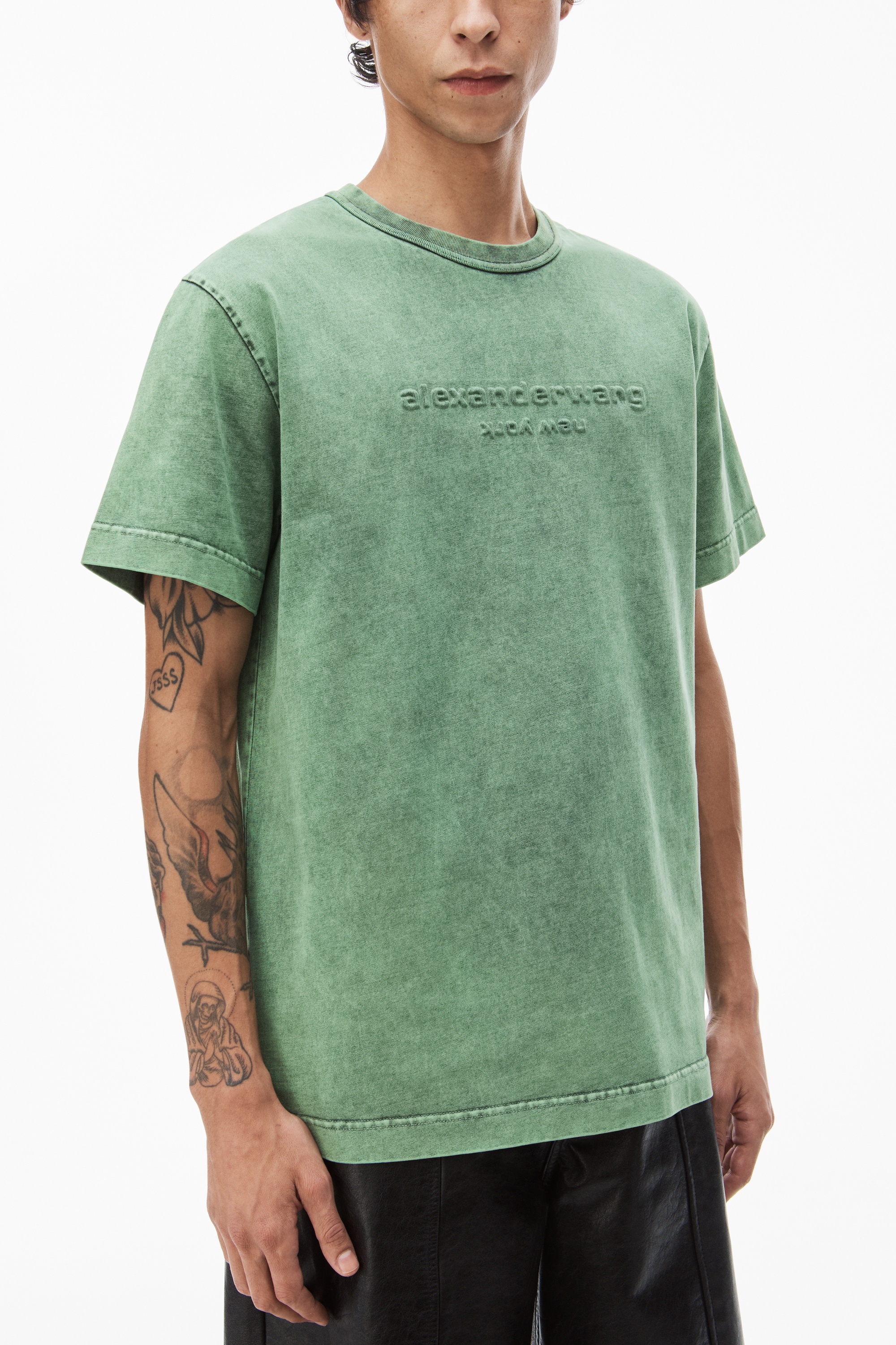 embossed logo tee in compact jersey - 3
