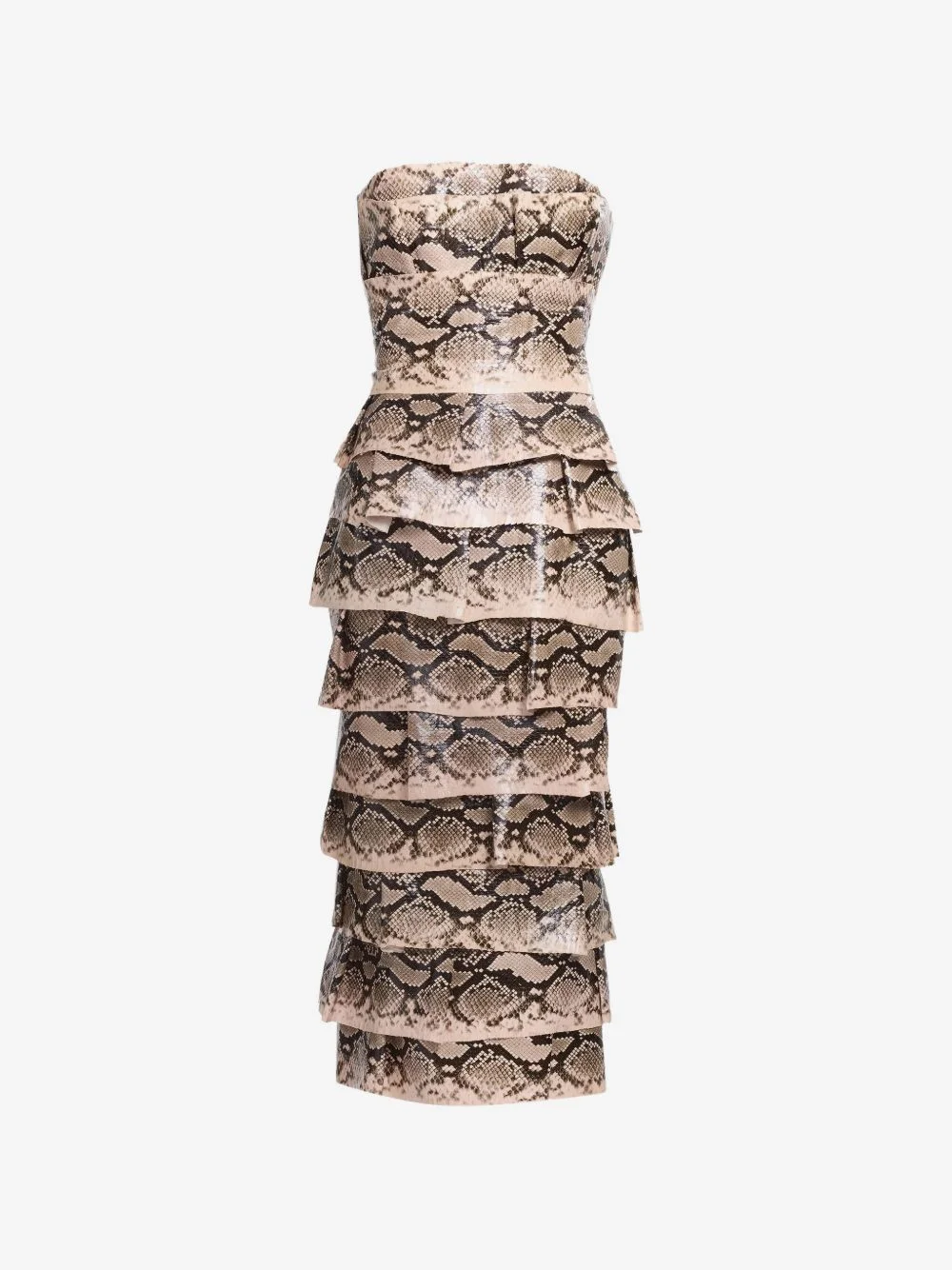 tiered snakeskin-effect midi dress - 1