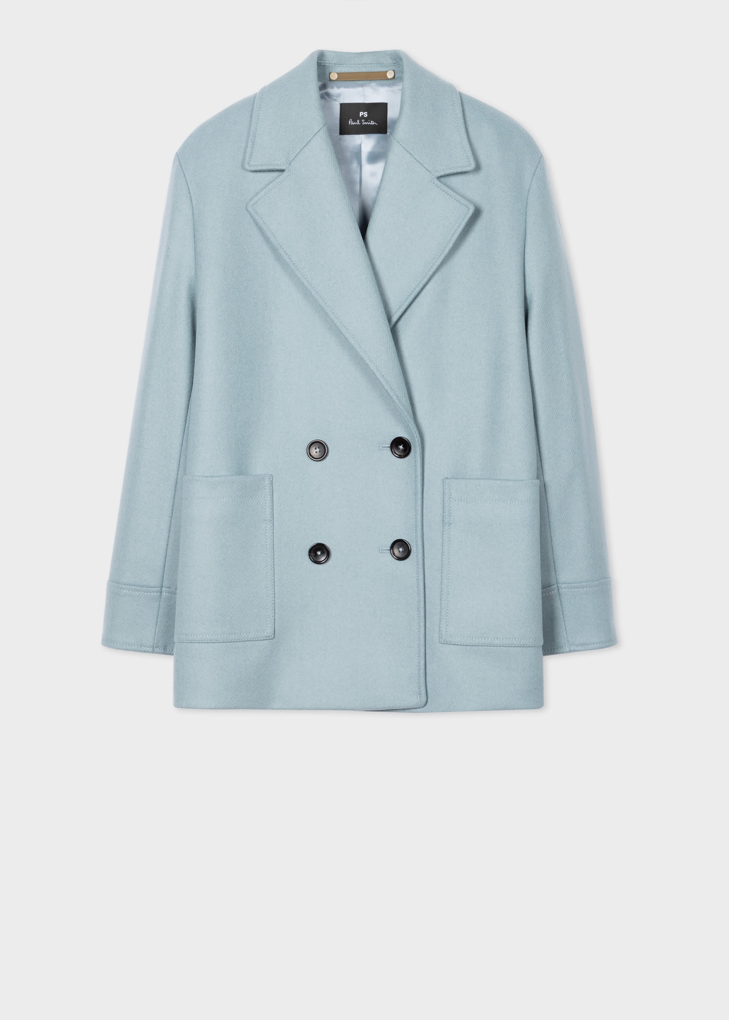 Light Blue Wool-Cashmere Pea Coat - 1