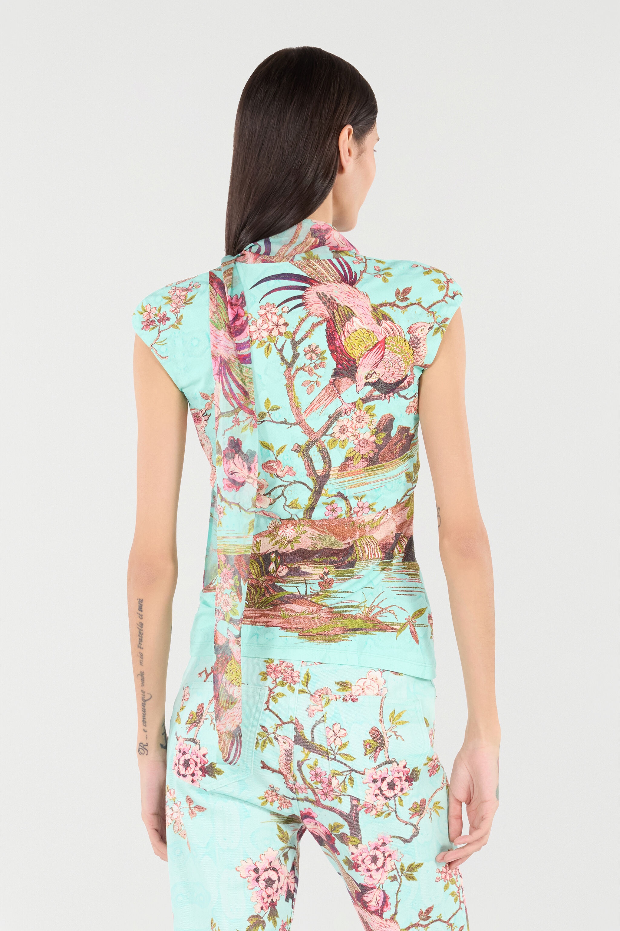 Floral & Pheasant Print Top - 4