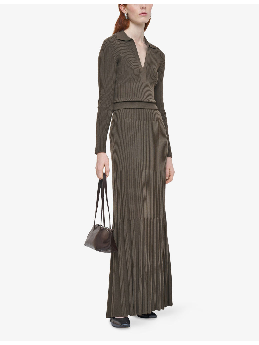 Pleated Ribbed Wool Knitted Maxi Skirt - 2