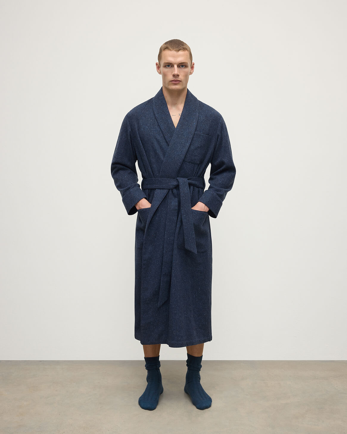 Donegal Cashmere Navy Dressing Gown - 2
