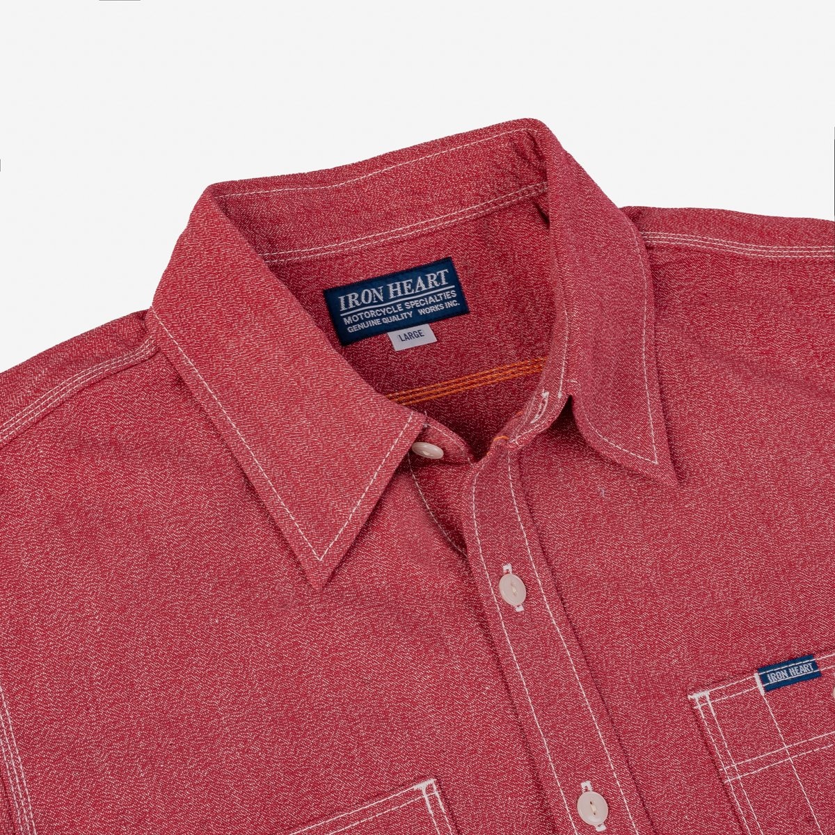 IHSH-290-RED 10oz Mock Twist Selvedge Chambray Work Shirt - Red - 9