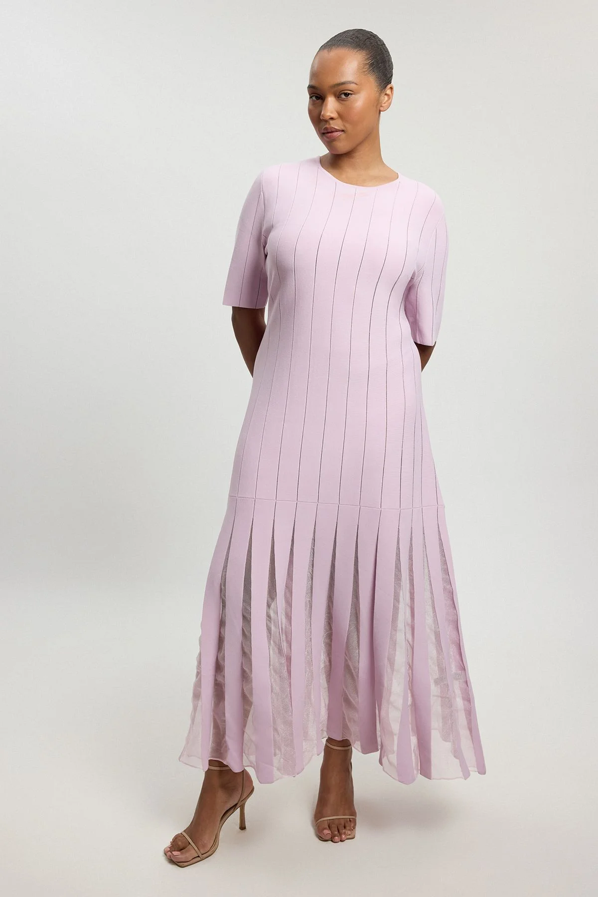 Plus Size Viscose Blend Filament Full Skirt Knit Short Sleeve Midi Dress - 1