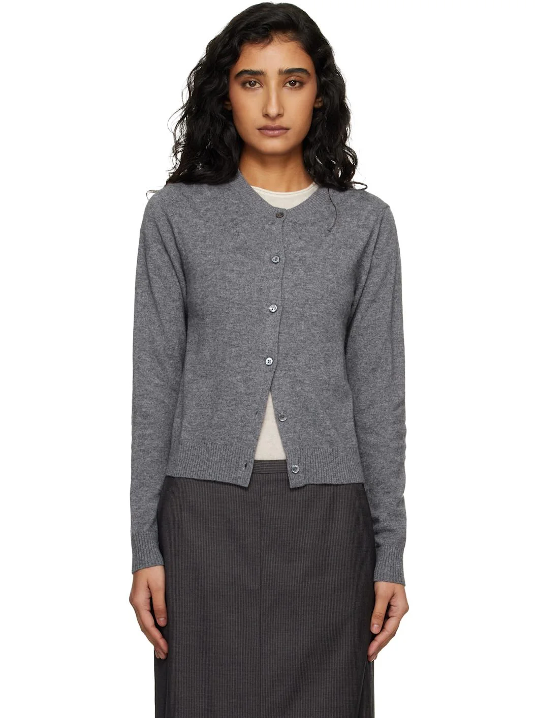 Gray Essential Crewneck Knit Cardigan - 1