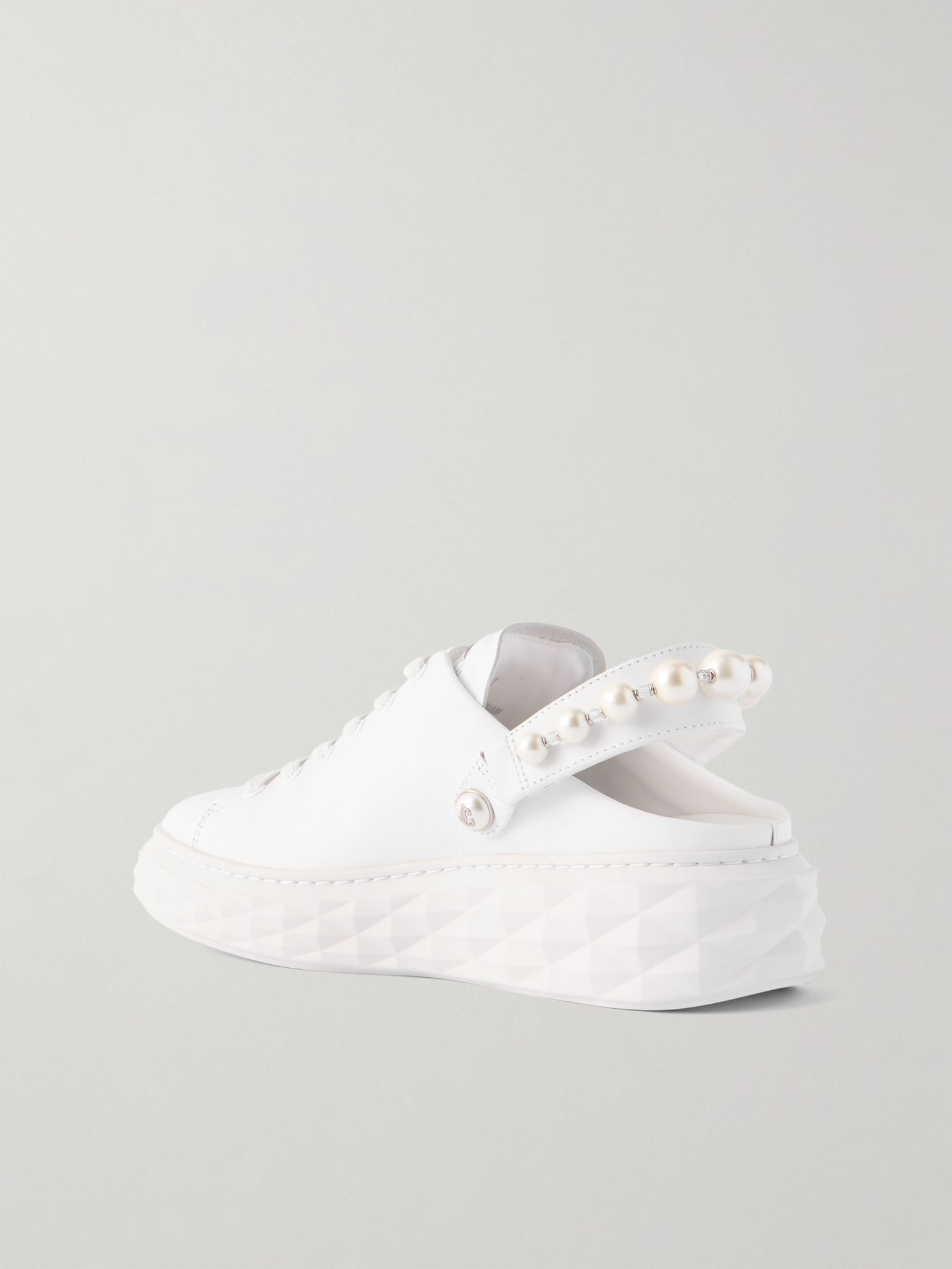 Faux pearl-embellished leather slingback sneakers White - 3