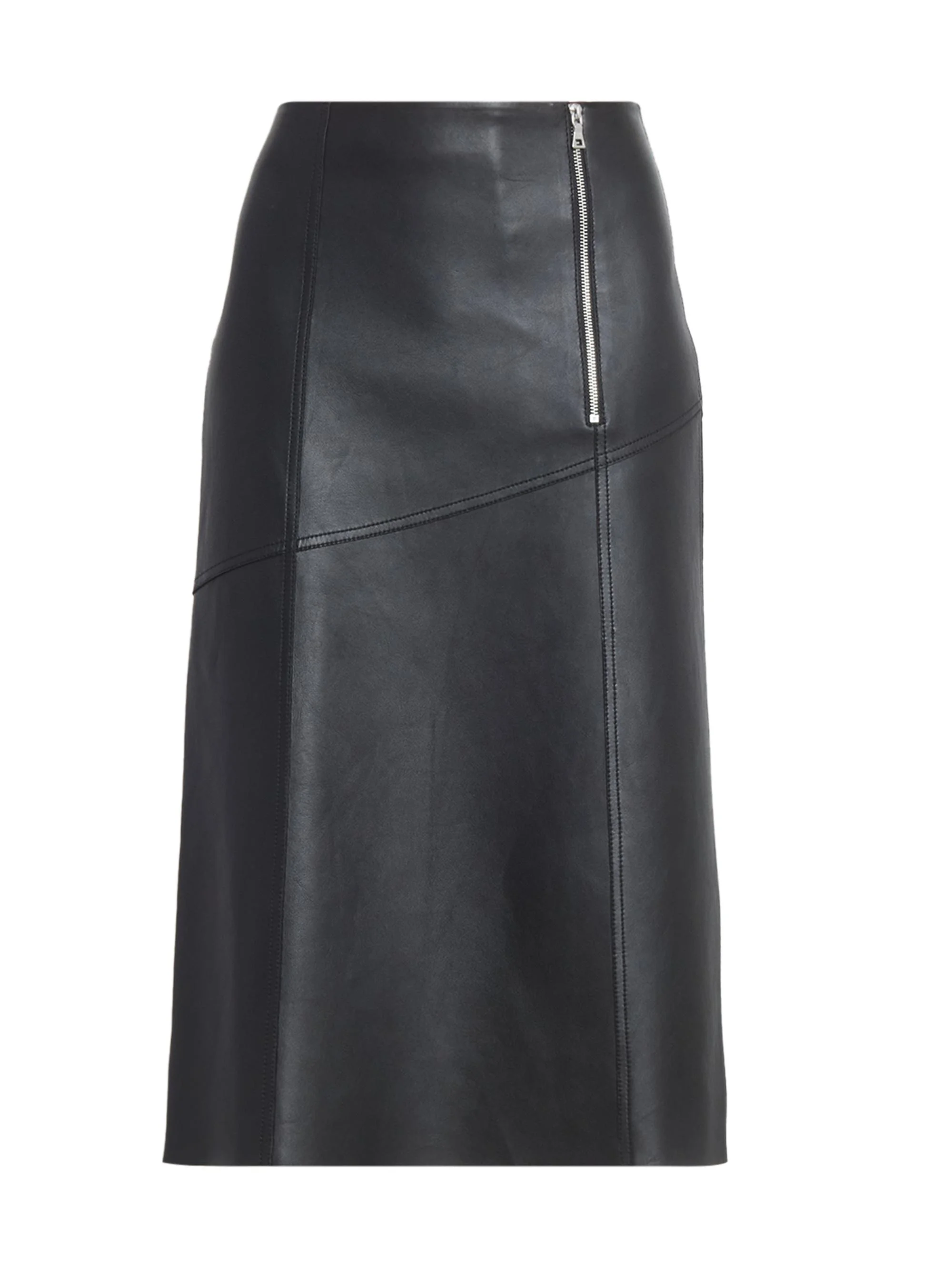 Women's Zip-Detail Leather Midi-Skirt - Black - 1