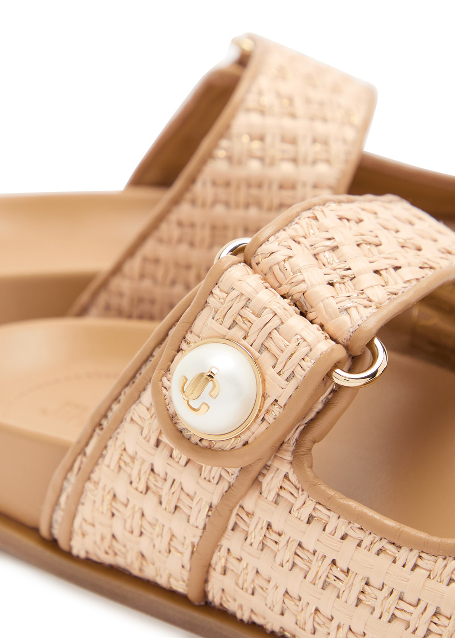 Jimmy Choo Fayence Embellished Raffia Sliders - 4
