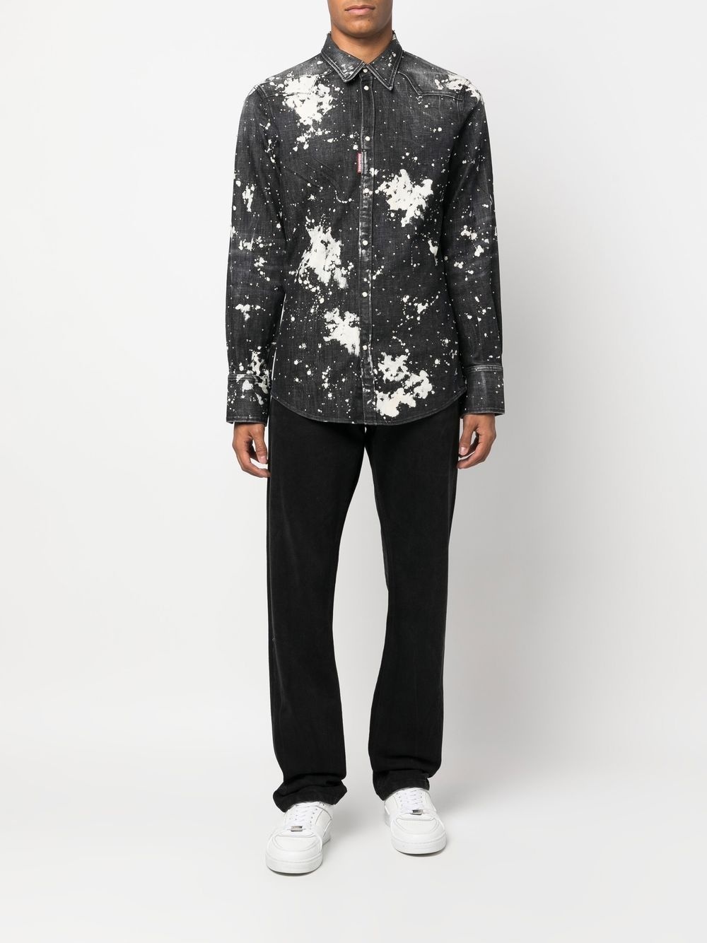studded bleach-effect denim shirt - 2