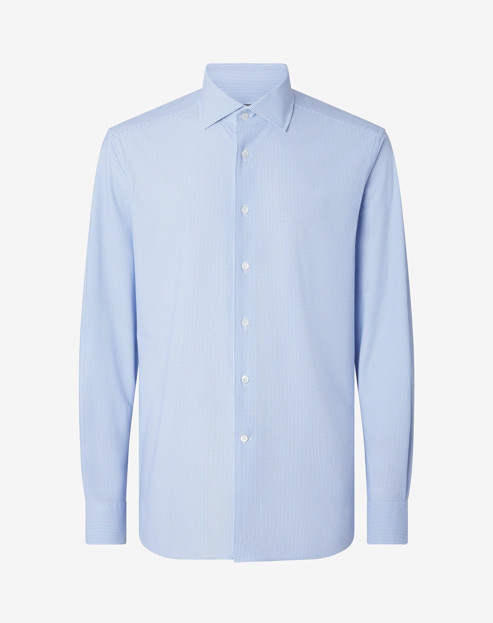 Bi-elastic fabric shirt with white/light blue micro checks - 1