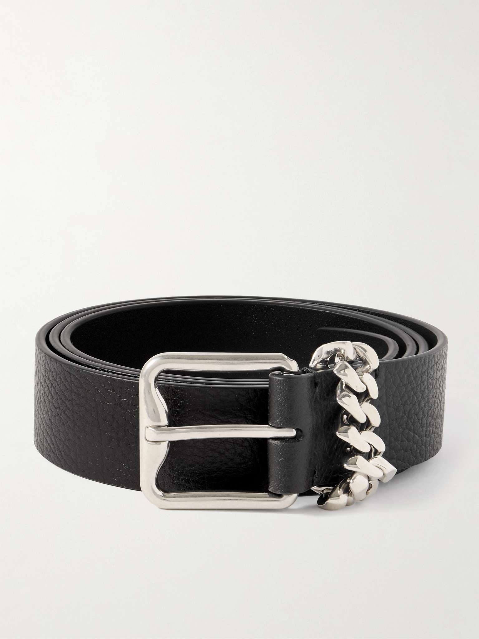 3cm Chain-Embellished Full-Grain Leather Belt - 1