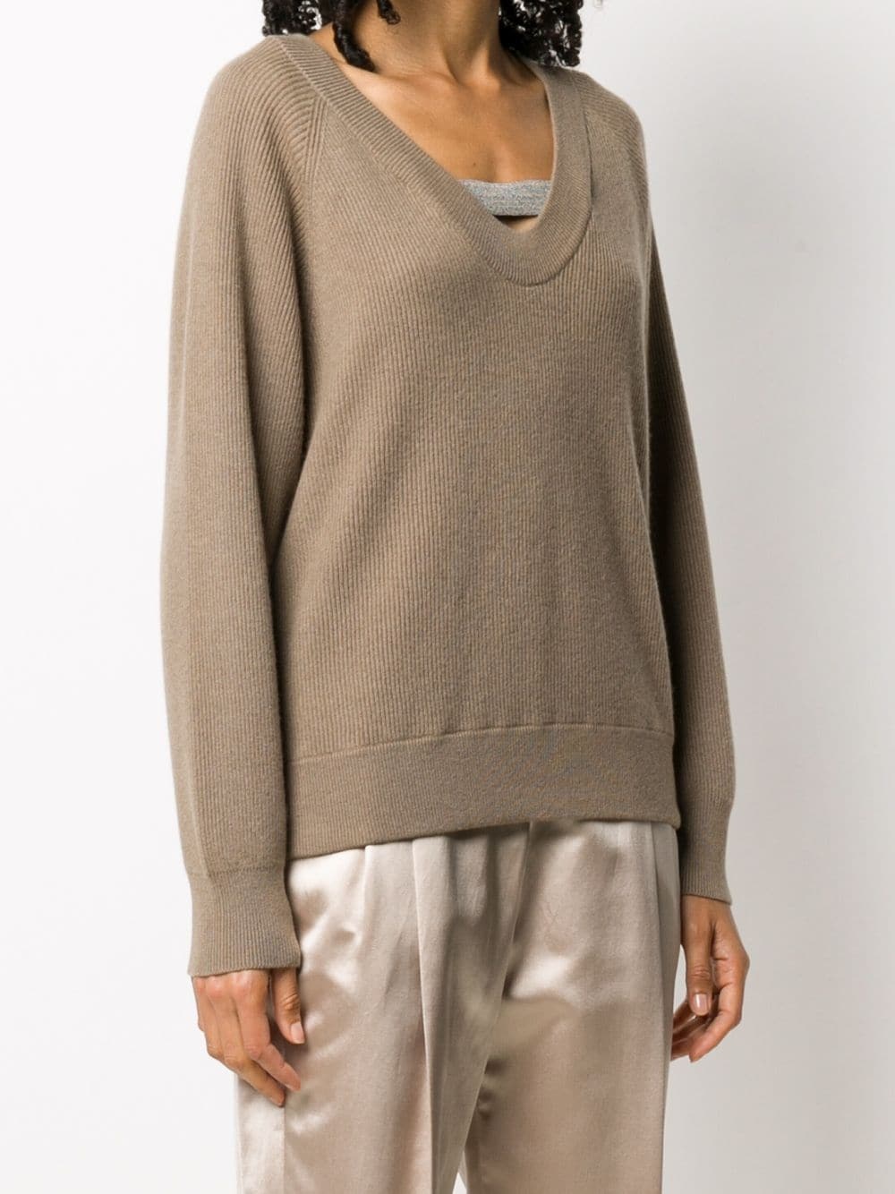 ribbed knit v-neck jumper - 3