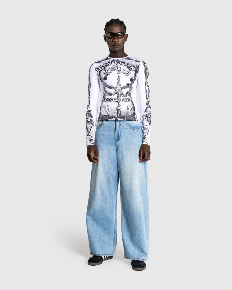 Jean Paul Gaultier – Long-Sleeve Gaultier Paris Top White/Black 3