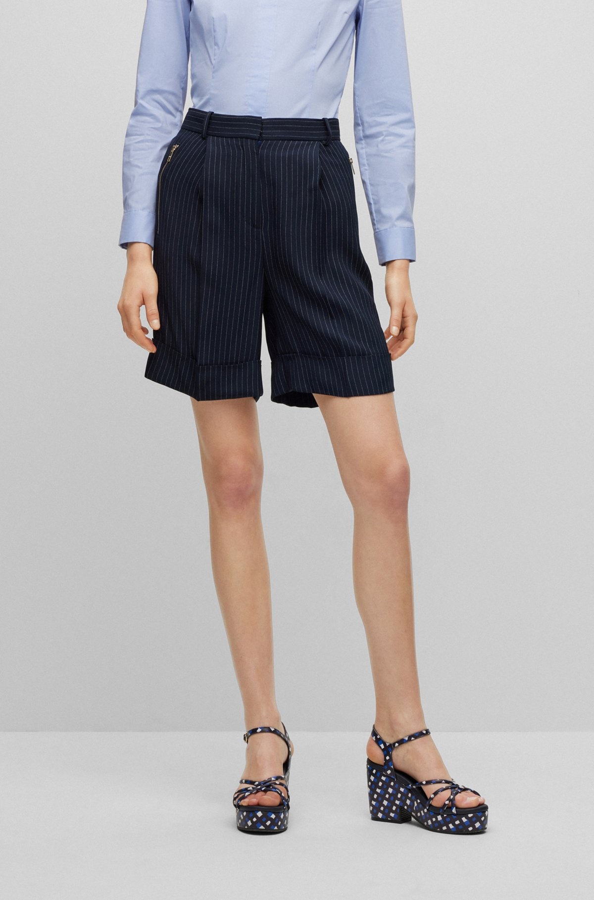 WIDE-LEG REGULAR-FIT PINSTRIPE SHORTS - 2