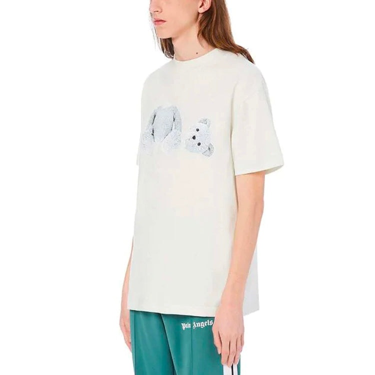 Men's PALM ANGELS Teddy Bear Pattern Printing Round Neck Short Sleeve White PMAA001E20JER0044401 - 5