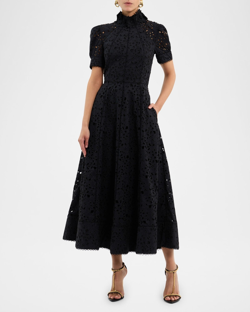 REBECCA VALLANCE Kitsu Mock-Neck Floral Lace Midi Dress outlook