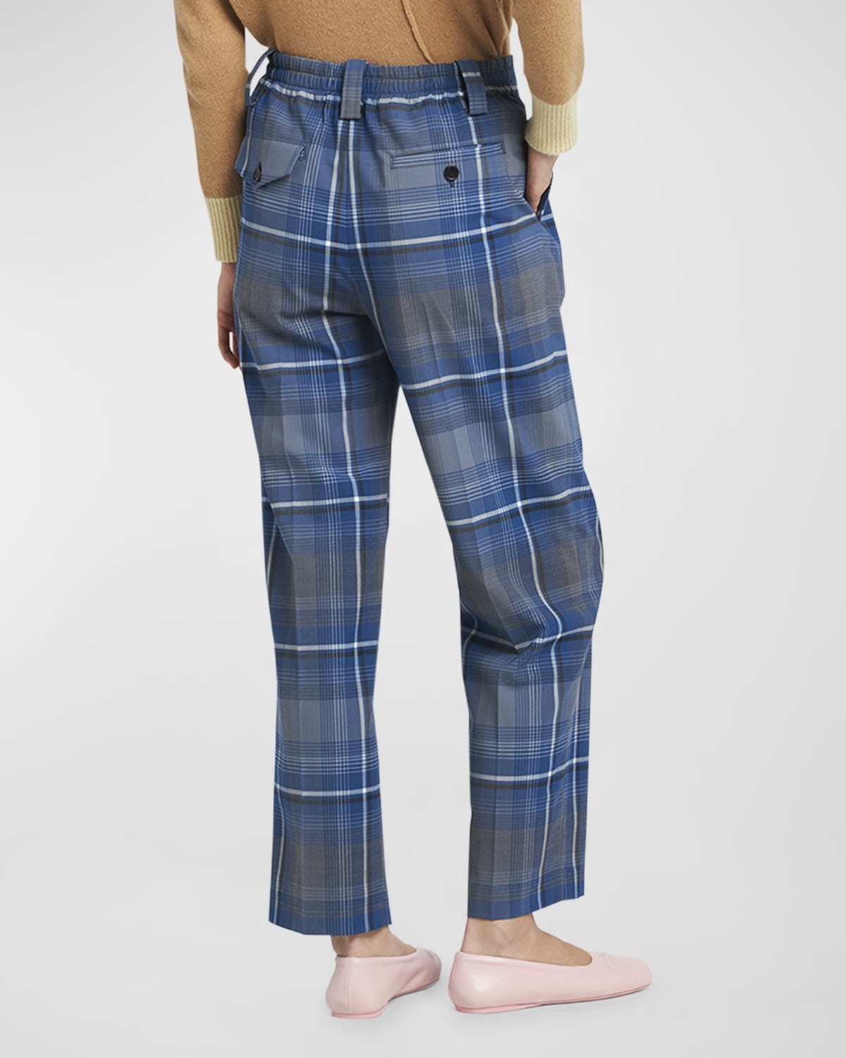 Mid-Rise Check Double-Pleated Straight-Leg Trousers - 6