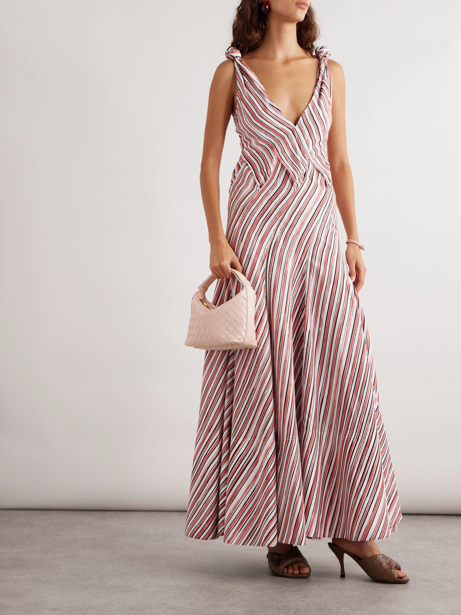 Knotted paneled striped silk-habotai maxi dress Multi - 2