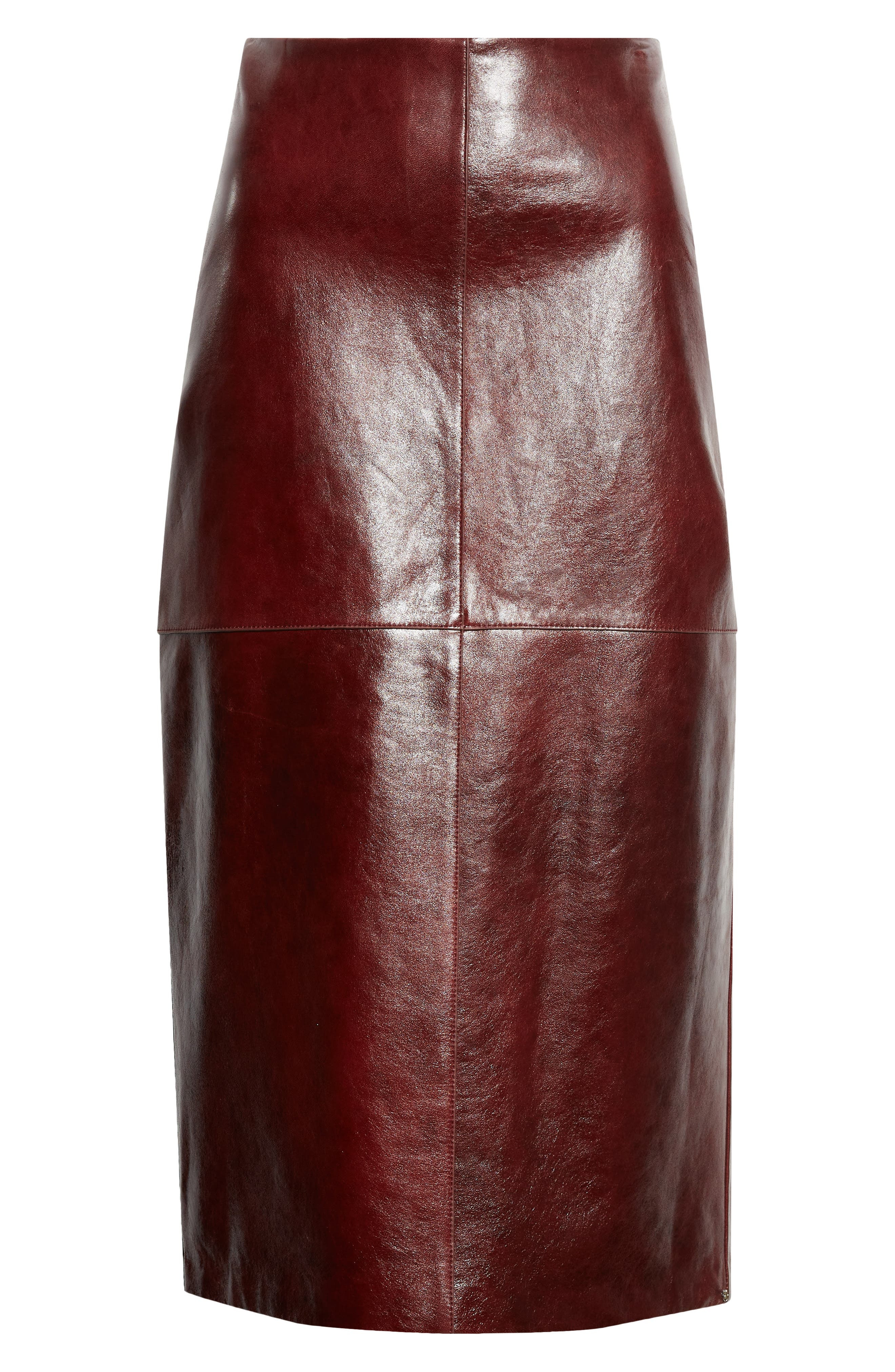 SPORTMAX Afa Lambskin Leather Midi Skirt in Bordeaux at Nordstrom - 5