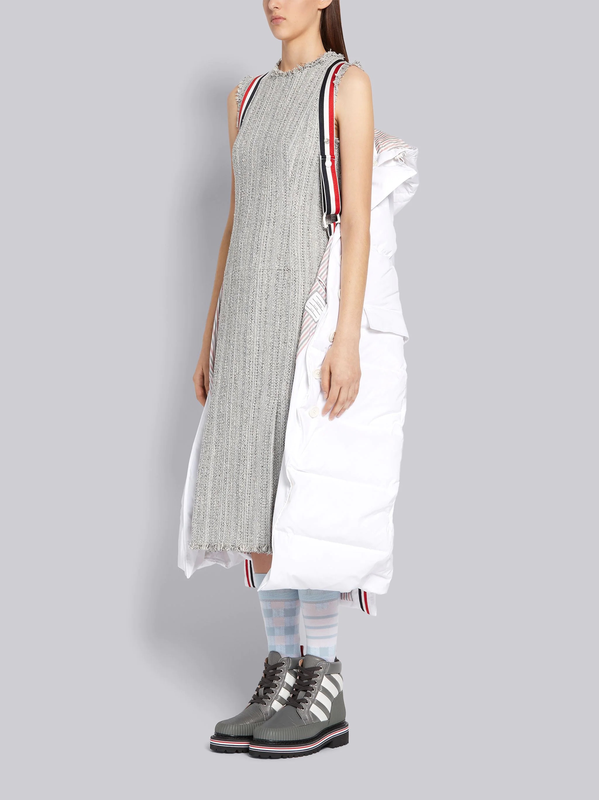 White Down Filled Poly Twill Center Back Stripe Wide Lapel Removable Hood Overcoat - 4